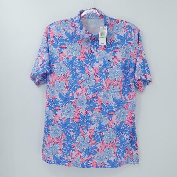 Vineyard Vines Shirt Mens Large Oleander Pink Cloud Polo Performance Floral Golf - Picture 1 of 16
